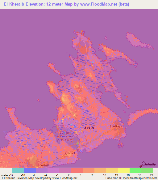 El Kheraib,Tunisia Elevation Map
