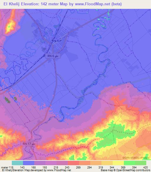 El Khelij,Tunisia Elevation Map