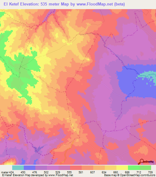 El Ketef,Tunisia Elevation Map