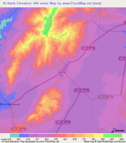 Al Karib,Tunisia Elevation Map