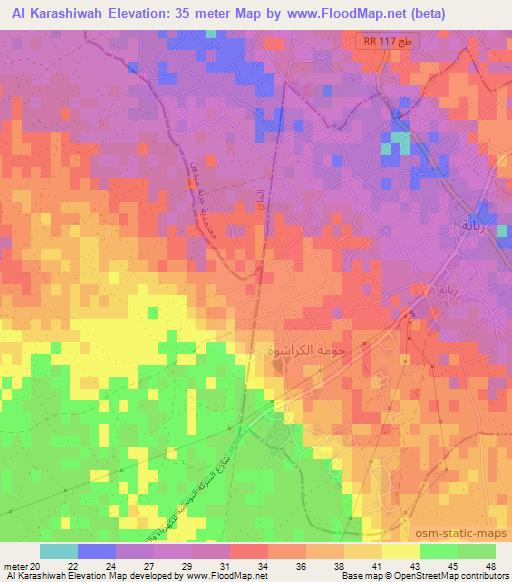 Al Karashiwah,Tunisia Elevation Map
