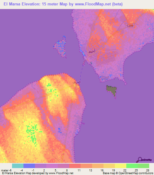 El Marsa,Tunisia Elevation Map