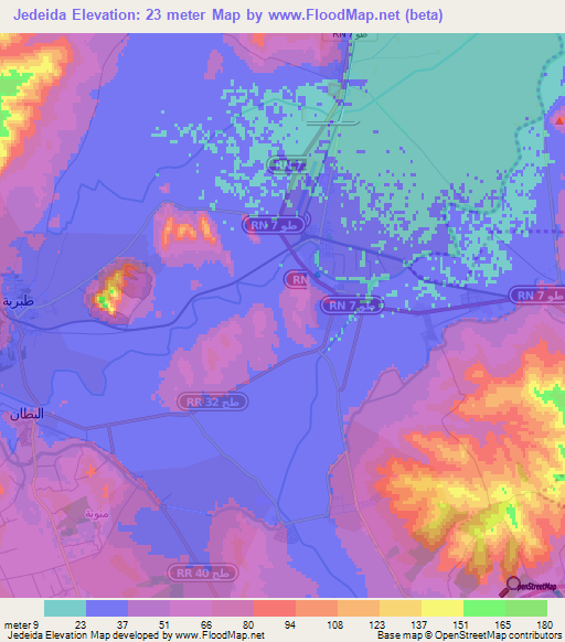 Jedeida,Tunisia Elevation Map