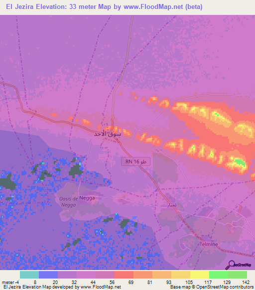 El Jezira,Tunisia Elevation Map