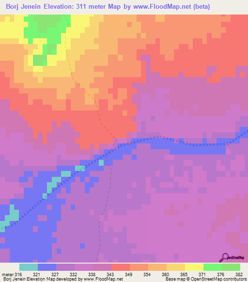 Borj Jenein,Tunisia Elevation Map