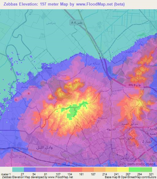Zebbas,Tunisia Elevation Map