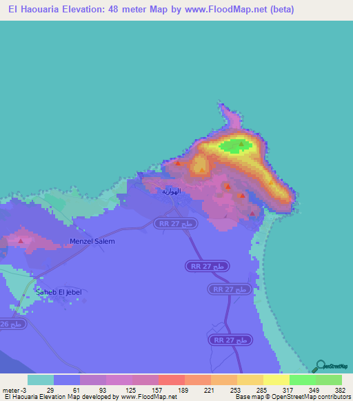 El Haouaria,Tunisia Elevation Map