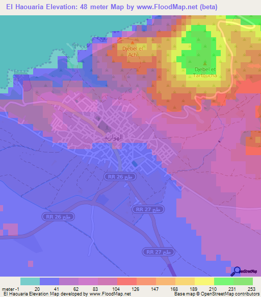 El Haouaria,Tunisia Elevation Map
