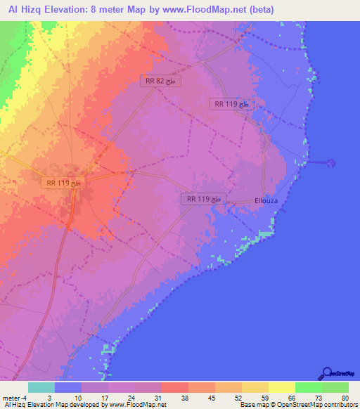 Al Hizq,Tunisia Elevation Map