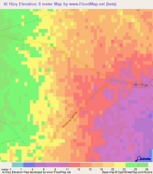 Al Hizq,Tunisia Elevation Map