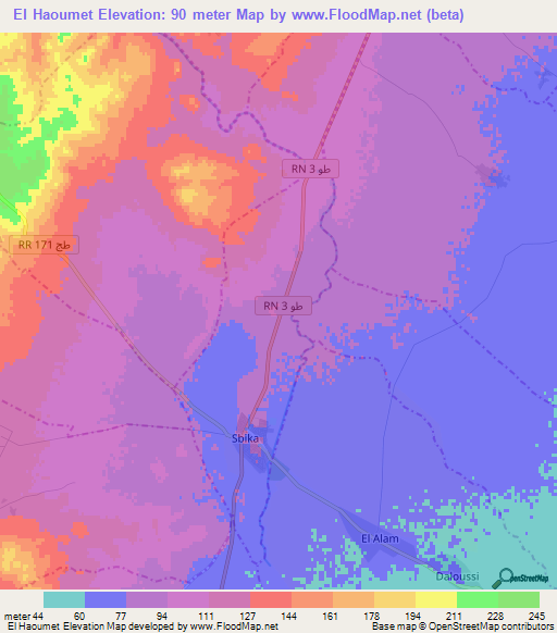 El Haoumet,Tunisia Elevation Map