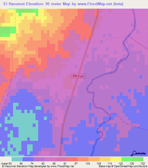 El Haoumet,Tunisia Elevation Map