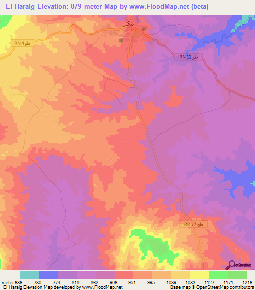 El Haraig,Tunisia Elevation Map