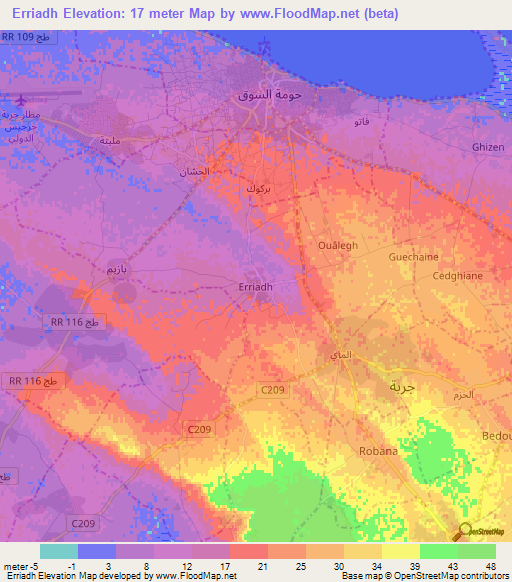 Erriadh,Tunisia Elevation Map