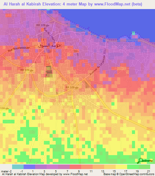 Al Harah al Kabirah,Tunisia Elevation Map