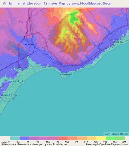 Al Hammamat,Tunisia Elevation Map