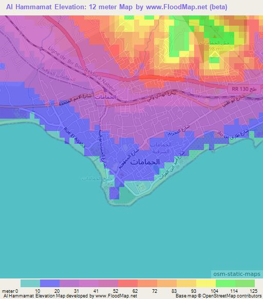 Al Hammamat,Tunisia Elevation Map
