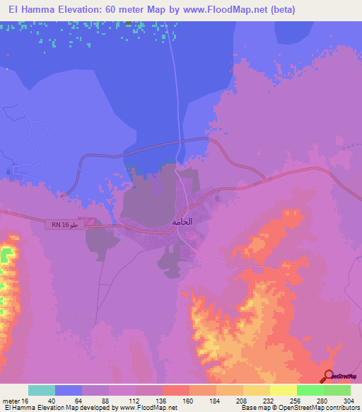 El Hamma,Tunisia Elevation Map