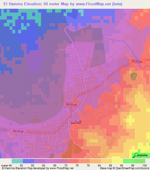 El Hamma,Tunisia Elevation Map