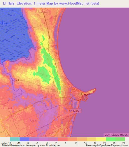El Hafsi,Tunisia Elevation Map