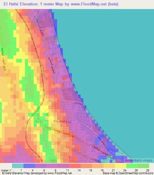 El Hafsi,Tunisia Elevation Map