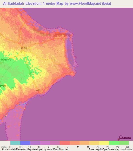 Al Haddadah,Tunisia Elevation Map