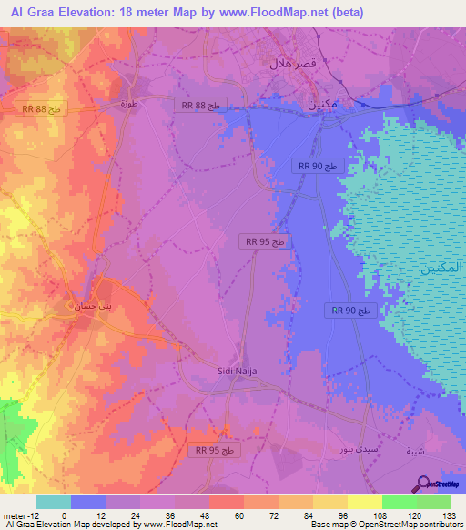 Al Graa,Tunisia Elevation Map