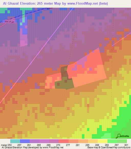 Al Ghazal,Tunisia Elevation Map