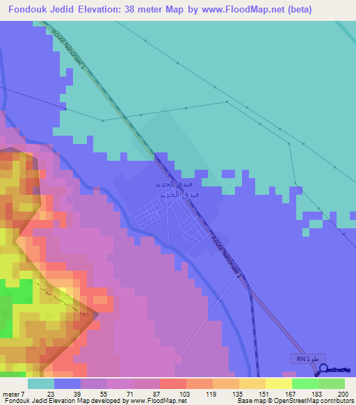 Fondouk Jedid,Tunisia Elevation Map