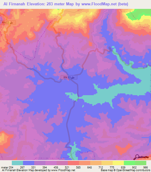 Al Firnanah,Tunisia Elevation Map