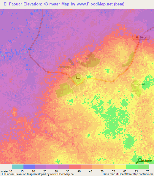 El Faouar,Tunisia Elevation Map