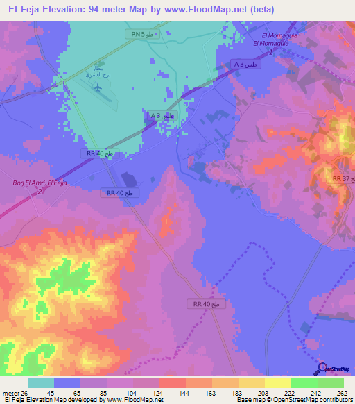 El Feja,Tunisia Elevation Map
