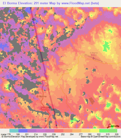 El Borma,Tunisia Elevation Map