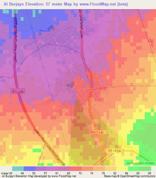 Al Burjayn,Tunisia Elevation Map