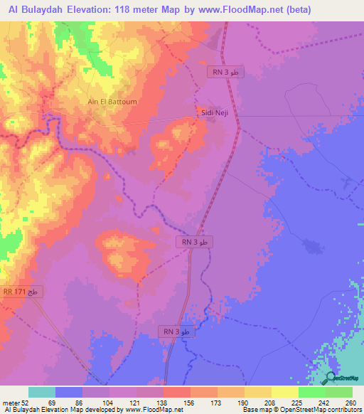Al Bulaydah,Tunisia Elevation Map