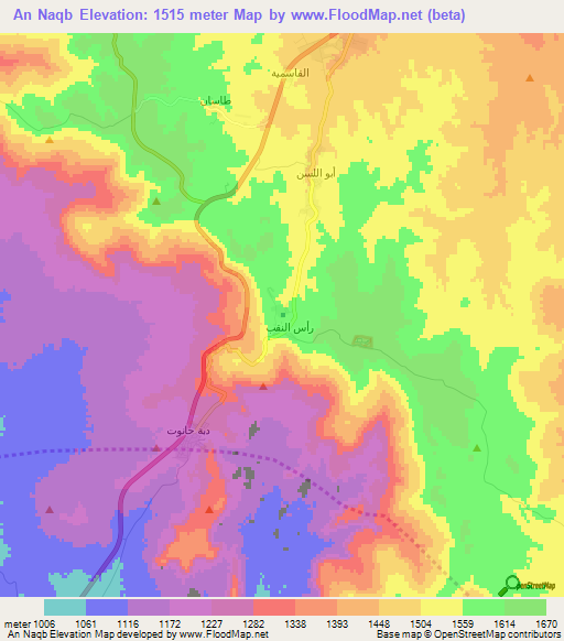 An Naqb,Jordan Elevation Map