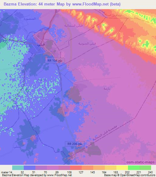 Bazma,Tunisia Elevation Map