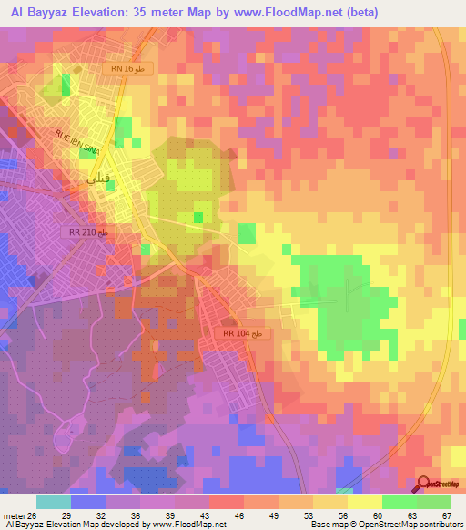 Al Bayyaz,Tunisia Elevation Map