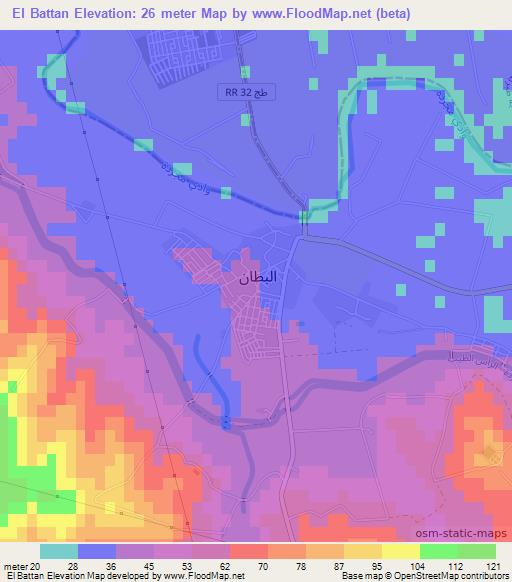 El Battan,Tunisia Elevation Map