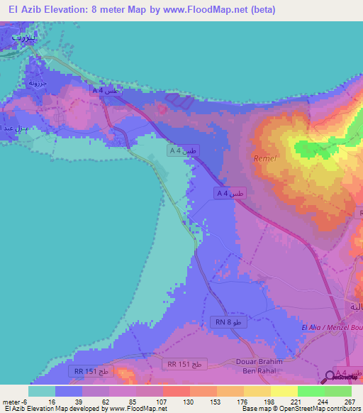 El Azib,Tunisia Elevation Map