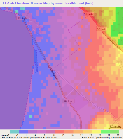 El Azib,Tunisia Elevation Map
