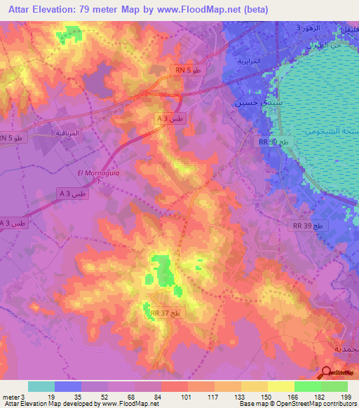 Attar,Tunisia Elevation Map
