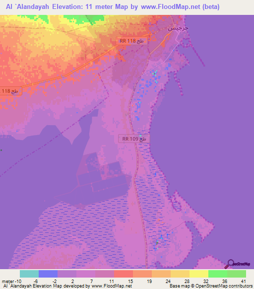 Al `Alandayah,Tunisia Elevation Map