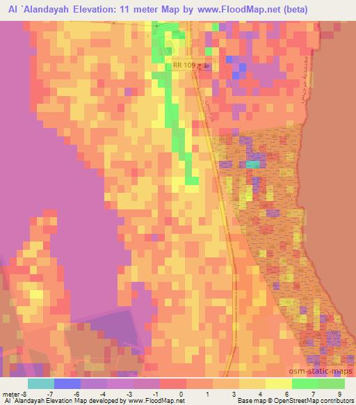Al `Alandayah,Tunisia Elevation Map