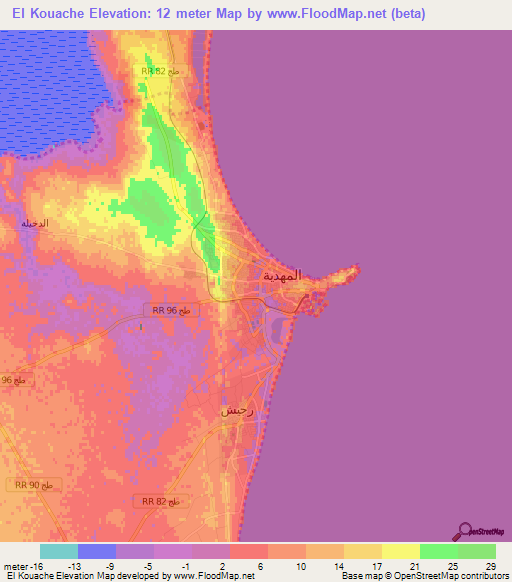 El Kouache,Tunisia Elevation Map