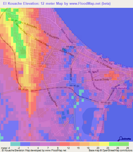 El Kouache,Tunisia Elevation Map