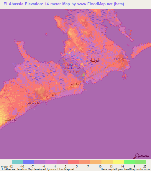 El Abassia,Tunisia Elevation Map