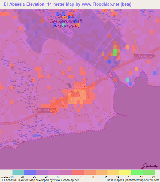 El Abassia,Tunisia Elevation Map