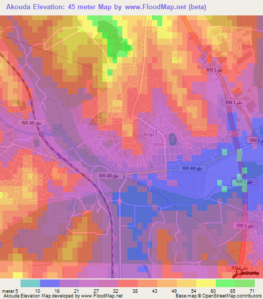 Akouda,Tunisia Elevation Map