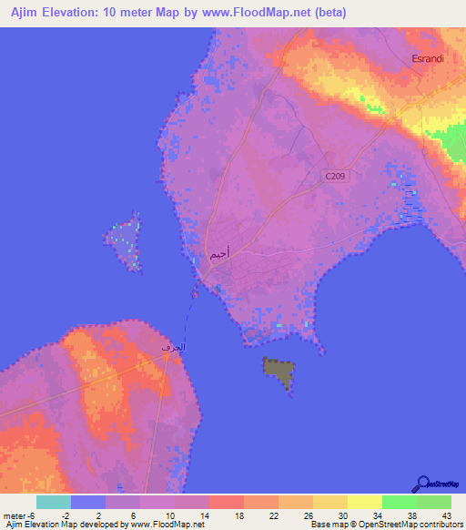 Ajim,Tunisia Elevation Map
